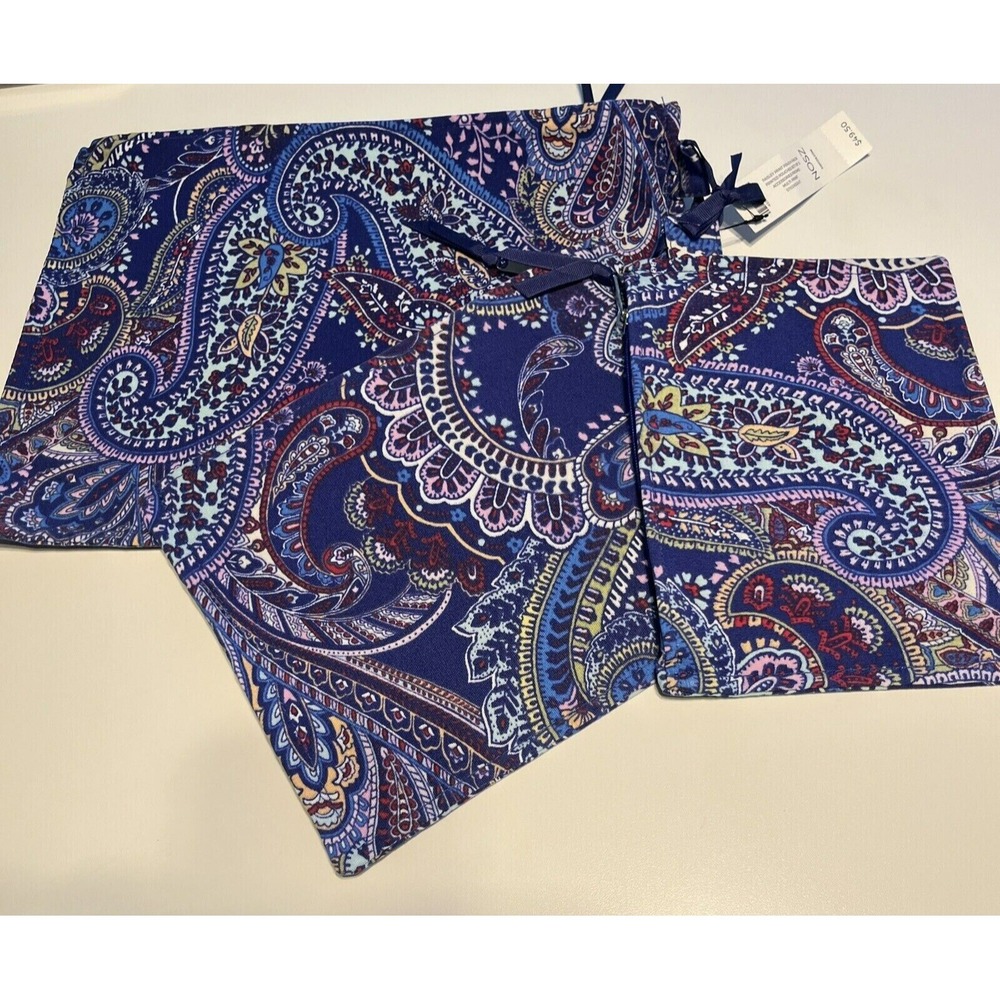 Chico's Paisley Travel Pouch Pack Set 3 Blue Multi Makeup Bag Organizer NWT